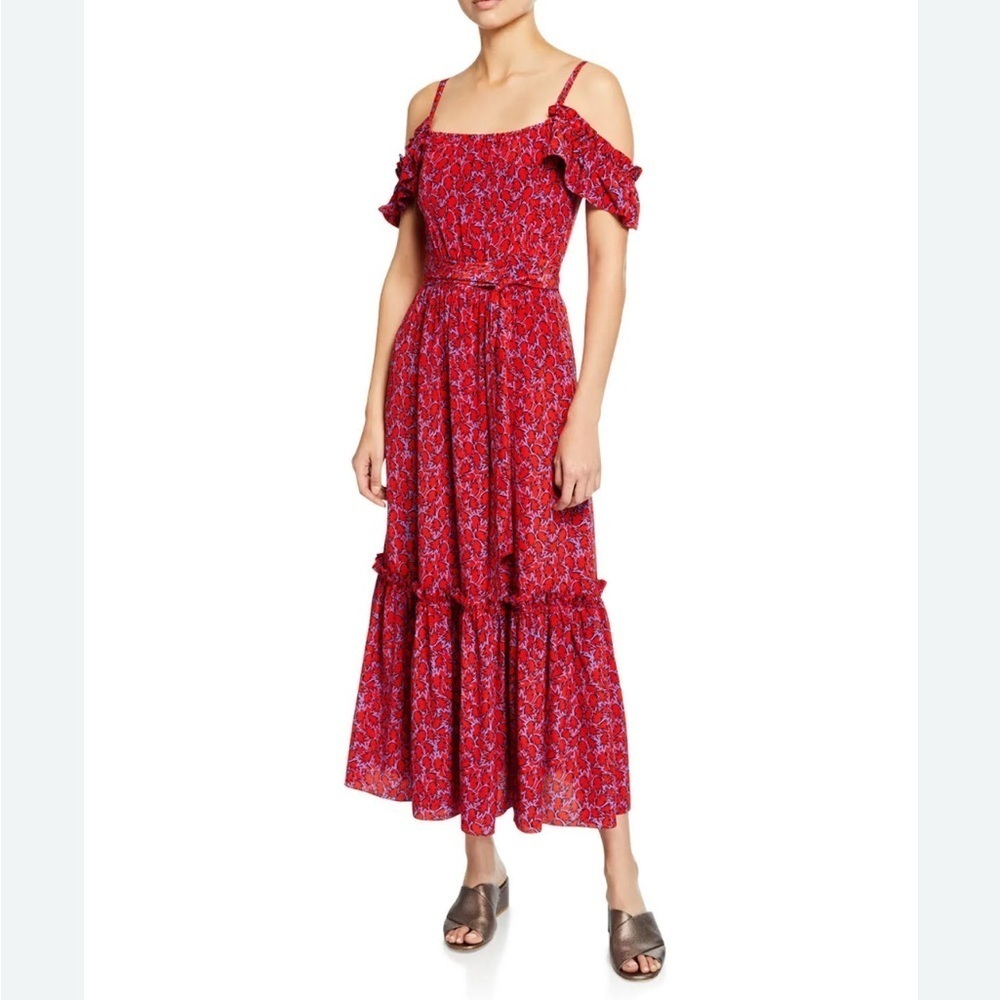 Derek Lam 10 Crosby Off Shoulder Tiered Silk Blend Cami Dress Red Ruffles Sz 0